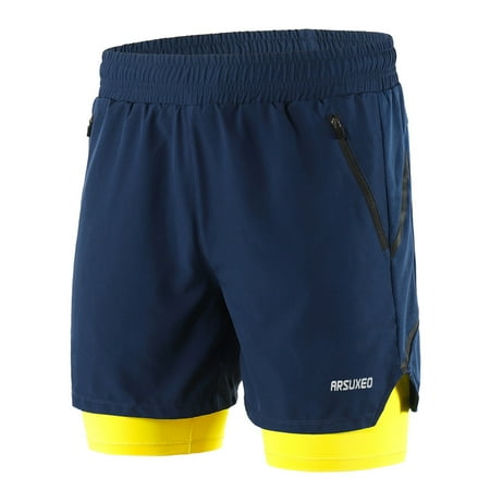 Men 2 in 1 Running Shorts Quick Drying Breathable Active Training