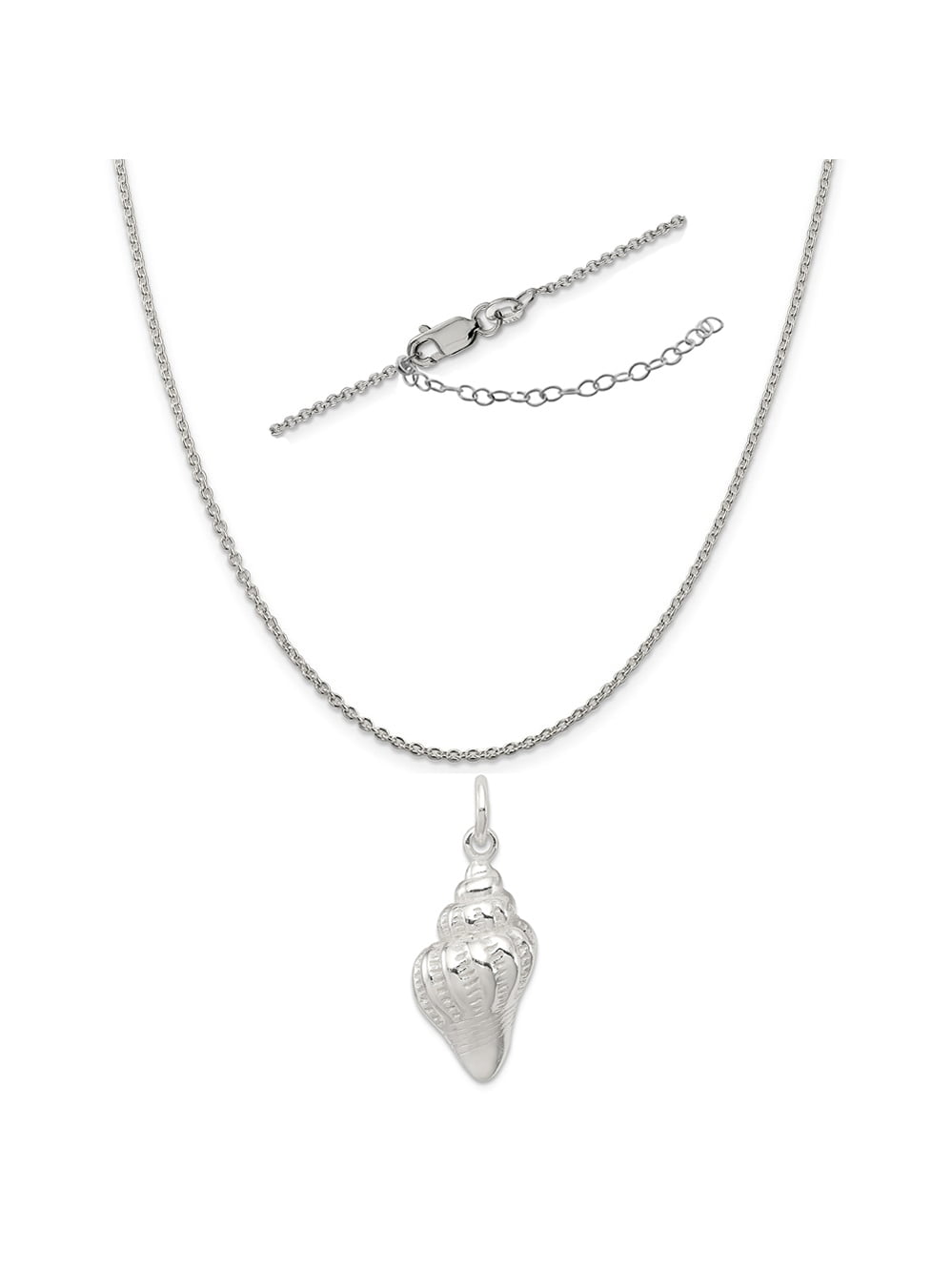 2 Extender 18 Sterling Silver Polished Seashell Charm on an Adjustable Chain Necklace