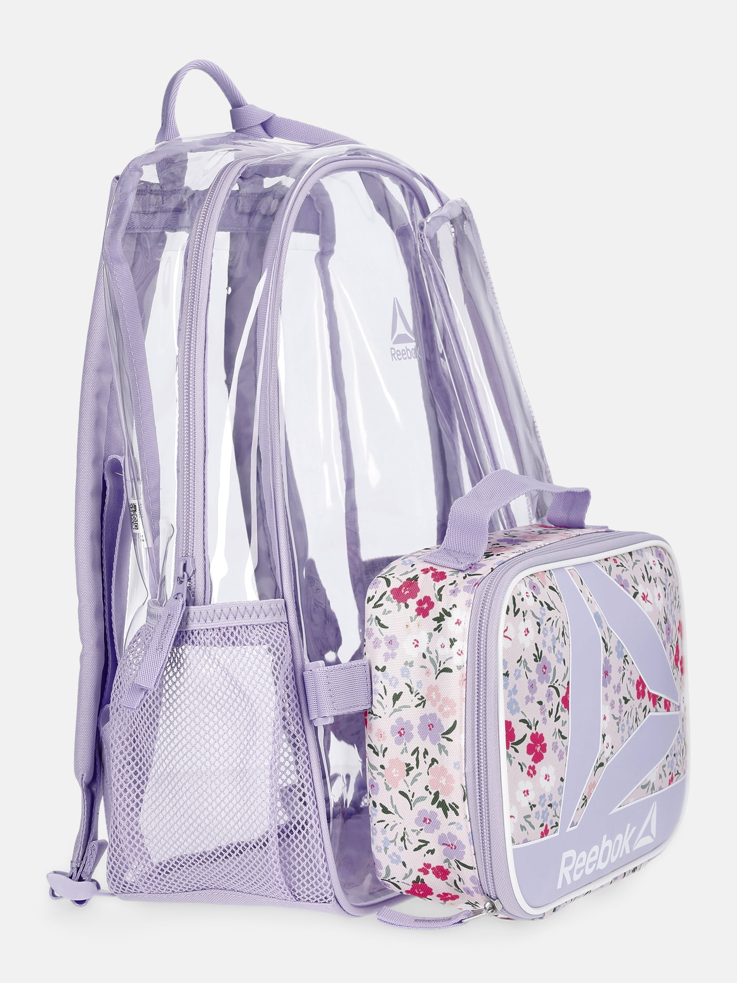 Reebok Kids' Dana17" Clear Backpack, Lunch Bag and Pencil Case Set, 3-Piece, Lavender