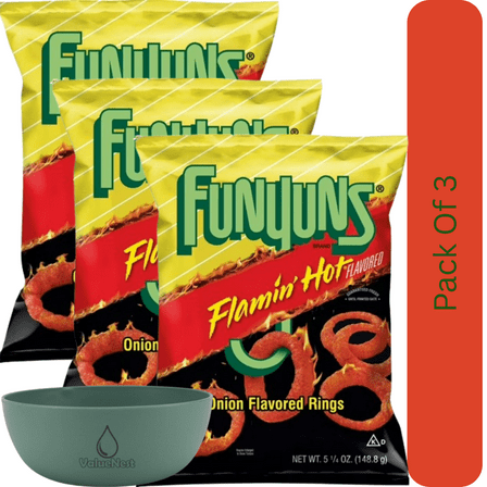 Funyuns Flamin' Hot Corn Rings Snack, 5.25 oz Bag With Olive Green Bowl By ValueNest