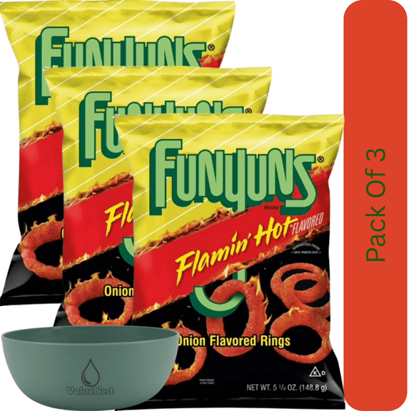 Funyuns Flamin' Hot Corn Rings Snack, 5.25 oz Bag With Olive Green Bowl By ValueNest