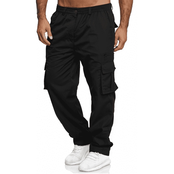 PUZTLOY Men's Cargo Pants Sweatpants Jogger Work Trousers Relaxed Fit Loose Casual Baggy Lightweight Workout Slacks with Multi Pockets Black
