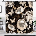 thumbnail image 4 of Black and Gold Floral Butterfly Shower Curtain, Boho Dark Flowers Botanical Aesthetic Shower Curtain for Bathroom with Hook, Vintage Moth Farmhouse Unique Chic Shower Curtain Set with Hooks 72X72, 4 of 6