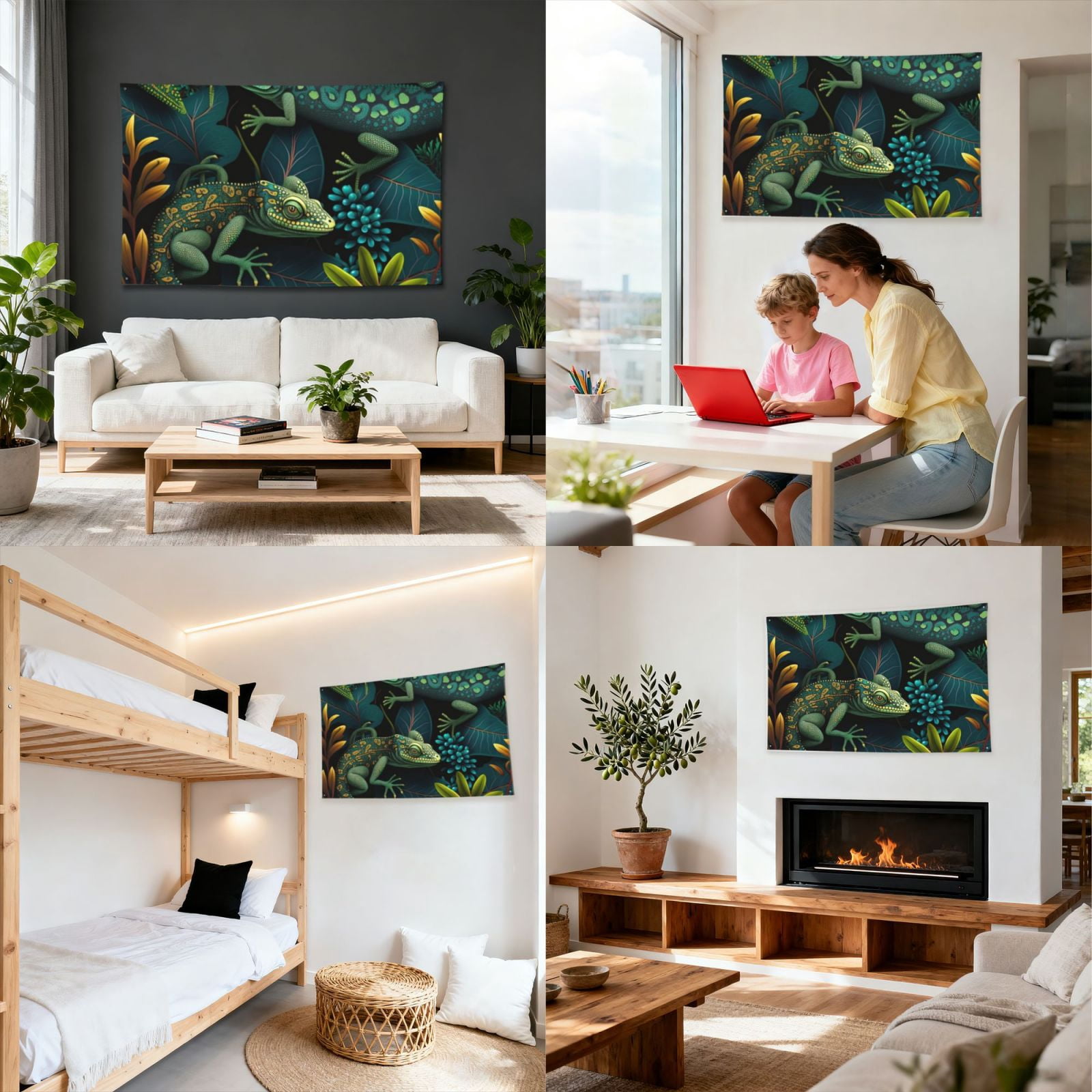 Lizards Lizard Art Green Four Hole Decorated Banner Flag for Garden Yard Home Decoration Indoor Outdoor 4x6 Ft