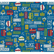 Henry Glass Loving Camp Life Words & Campers Dk Blue Cotton Fabric By The Yard