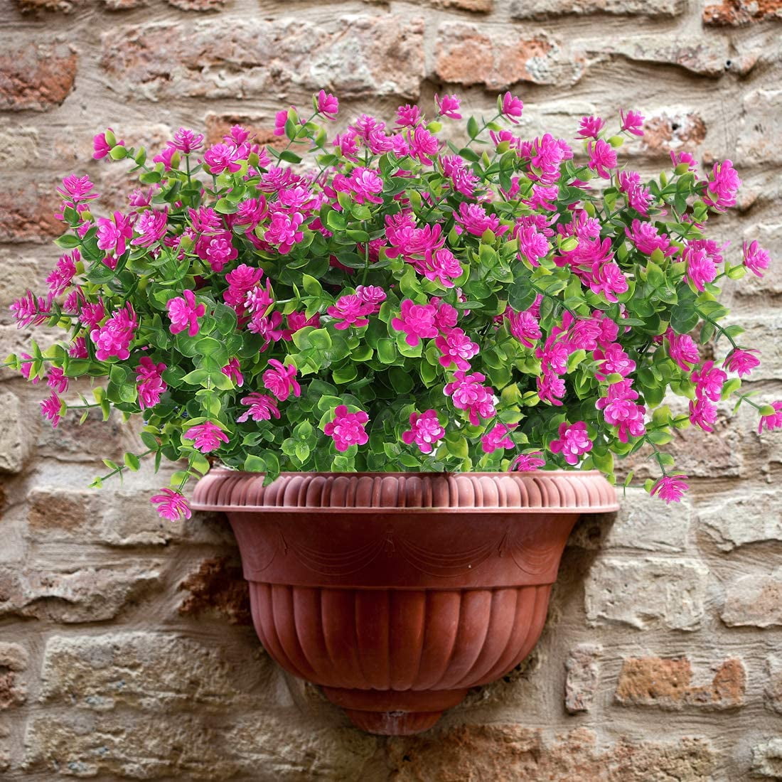 Morttic 8 Bundles Artificial Flowers, Fake Artificial Greenery UV Resistant No Fade Faux Plastic Plants for Wedding Bridle Bouquet Indoor Outdoor Home Garden Kitchen Office Table Vase(Fuchsia)