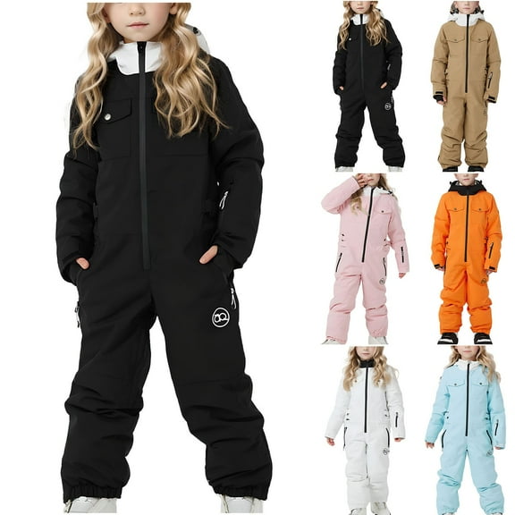 Baby Snowsuit 4-10Years Kids Boys Girls Waterproof Windproof Ski Suits Zipper Jackets Winter Thickened Velvet Warm Jumpsuits with Pocket