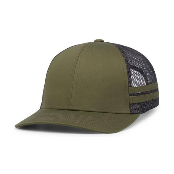 Pacific Headwear P115.89V.OS Low-Profile Stripe Trucker Cap, Moss & Light Charcoal - One Size