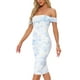 thumbnail image 4 of Vestido midi ajustado de cuello cuadrado y manga corta impresa para mujer INSPIRE CHIC L azul claro, 4 of 6