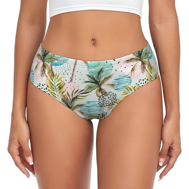 Fotbe Watercolor Palm Tree Calzones Estampados para Mujer – Ropa Interior de Algodón, Cómoda, Suave y Elástica-X-Small