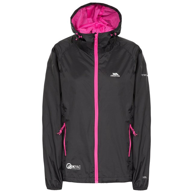 Trespass - Chaqueta plegable soft shell impermeable modelo Qikpac para mujer (Negro)