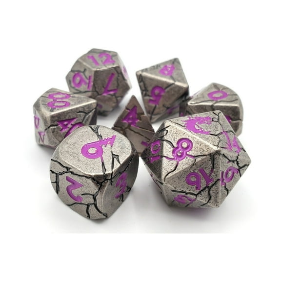 Old School Dice & Accessories Orc Forged Poly Set - Ancient Silver w/Magenta (7) New