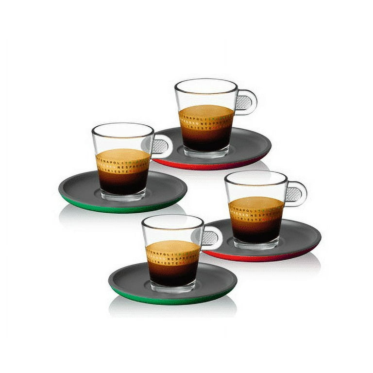 Set of 4: Nespresso Espresso Cup Set Cups w/Plates/Saucers Glass