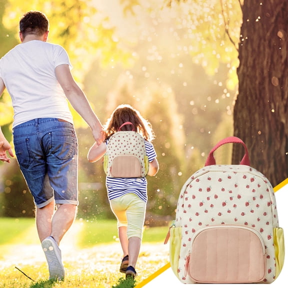 10.62x9.84 Inch Strawberry Print Canvas Backpack for Toddlers and Pre ers