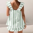 thumbnail image 4 of BWASD 2026 New Womens Pajama Sets 2PC Soft Cotton Summer Ruffle Trim Top and Shorts Outfits Loose Casual Breathable Sleepwear Loungewear Fashion Clothing (Green XL), 4 of 4