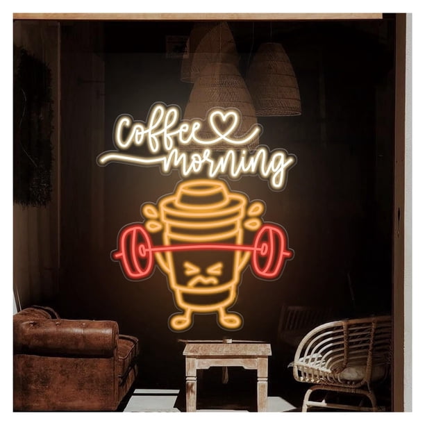 Letrero De Neón Coffee Morning, Ideal Para Gimnasio, Estudio, Decoración De Pared Del Hogar, Con Luz Regulable, 35cmx40cm