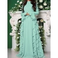 thumbnail image 4 of Women'S Bodycon Dresses Elegant Bell Sleeve Ruffle Hem Cocktail Party Long Dress Green M, 4 of 9