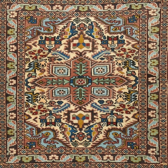 Ahgly Company Indoor Square Traditional Camel Brown Persian Area Rugs, 3' Square