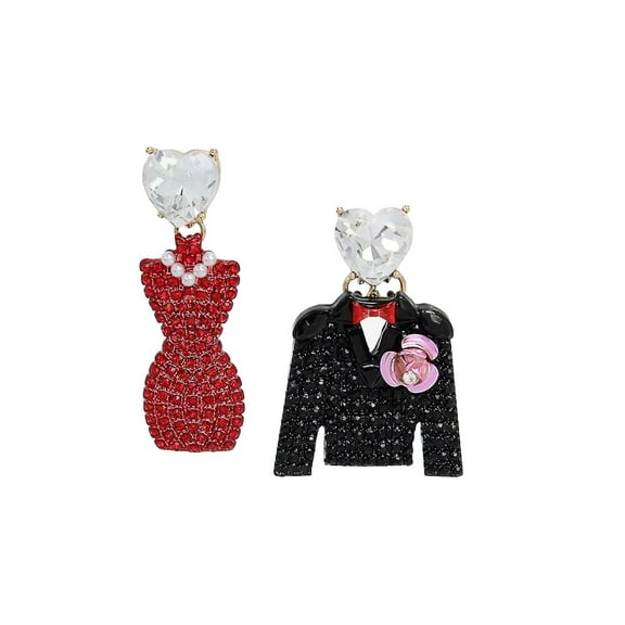Betsey Johnson Earrings Going All Out Tuxedo Red Dress Crystal Faux Pearl Womens Jewelry Drop Earring