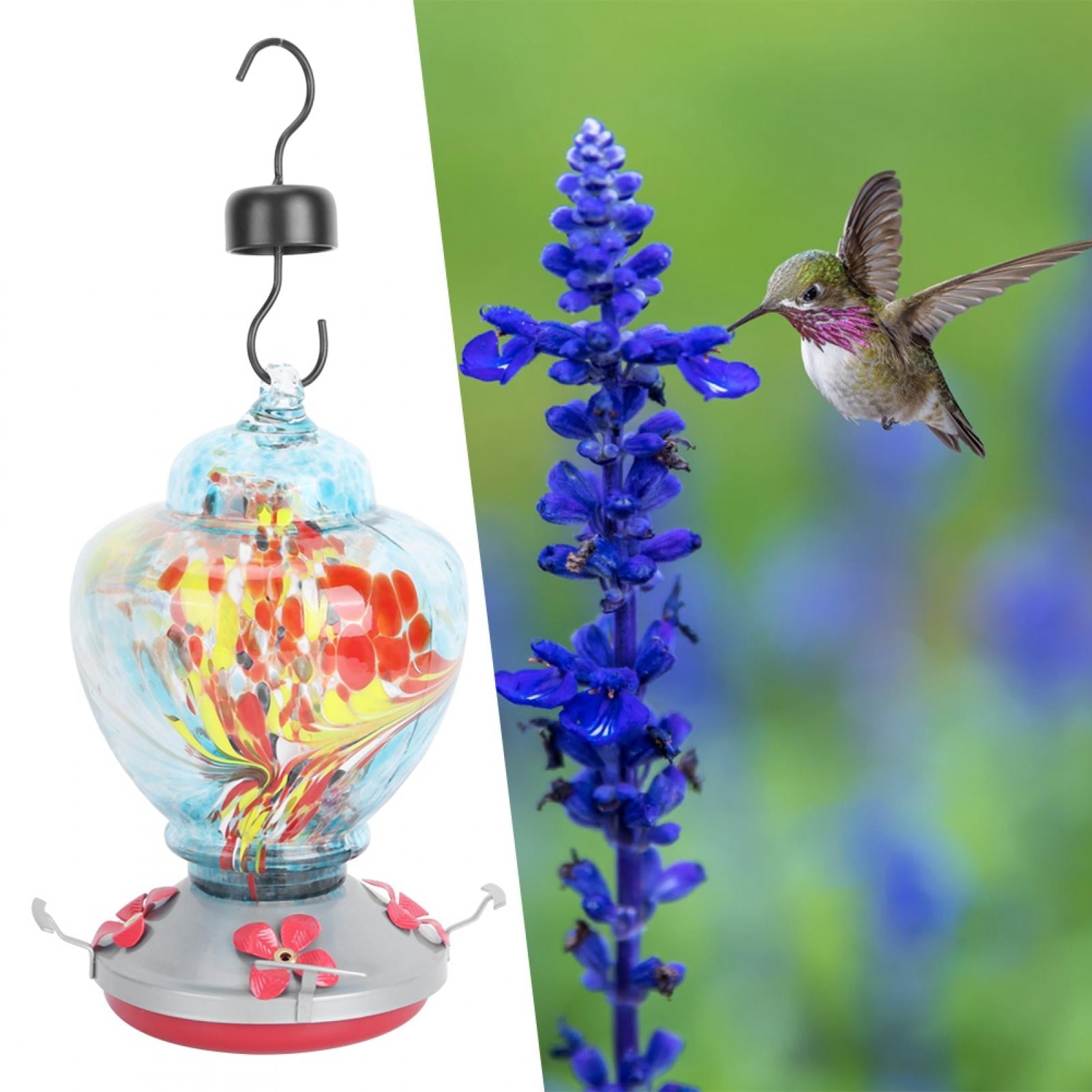 Rupoun Colorful Pattern Stained Glass Bird Feeder Water Tool for Garden 6.5 x 8.9 Inches / 16.5 x 22.5 cm Type B