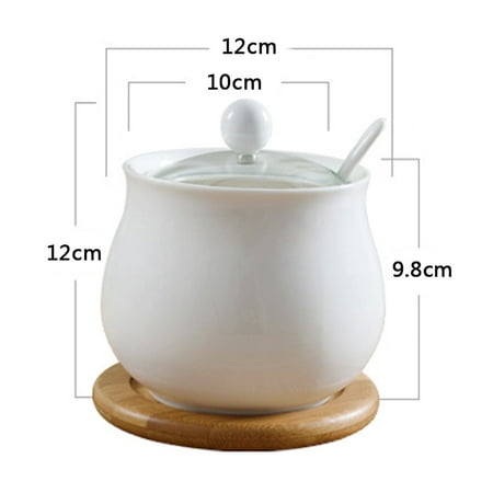 

Ceramic Seasoning Jars with Wooden Lid Salt Shars Kitchen Supplies White Spice Organizer Canister Spoon Set White Sugar Box