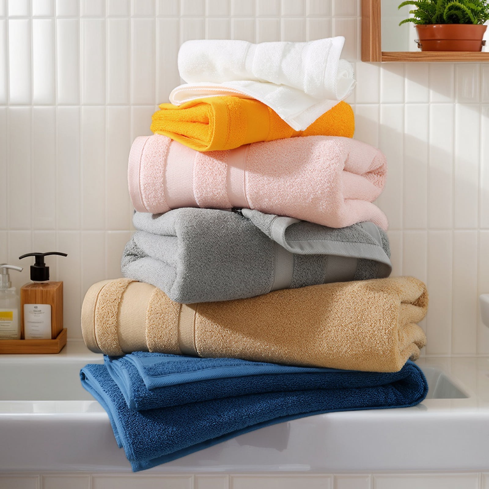 TOPCHANCES 6-Piece Towel Set, Ultra Absorbent Cotton Bath Towels Set (White)
