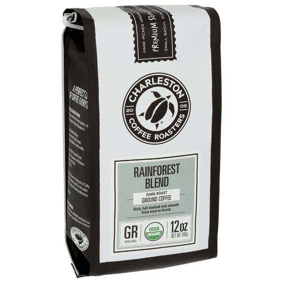 Pack of 6, Charleston Coffee Roaster Rainforest Blend Whole Bean Coffee, 12 oz