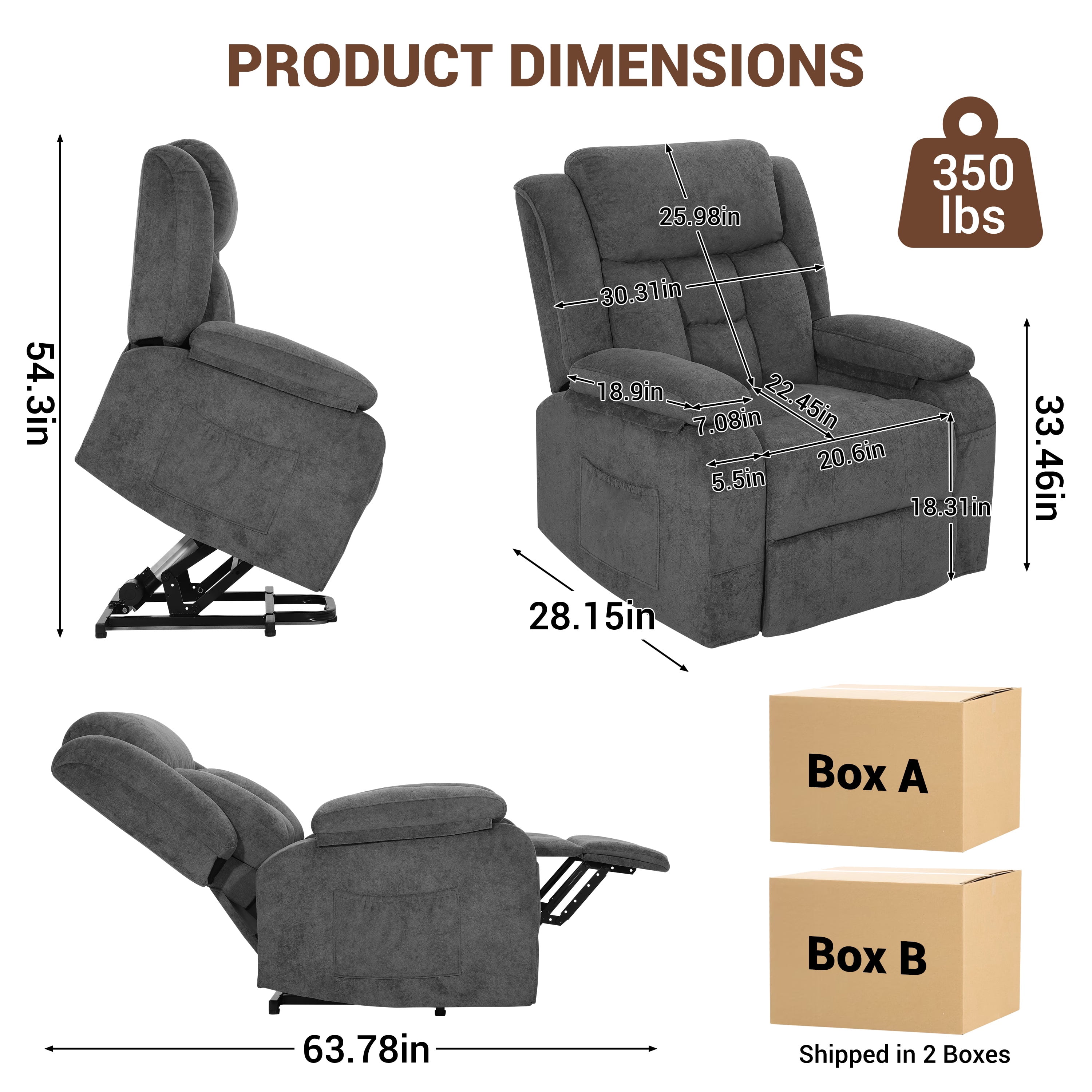 LEGAHOME Power Lift Recliner for Elderly, Electric Easy Stand Assist Lift Chair without Heat and Massage, Senior Recliner Chair Home Theater Recliners for Living Room, 350 lbs Capacity, Gray