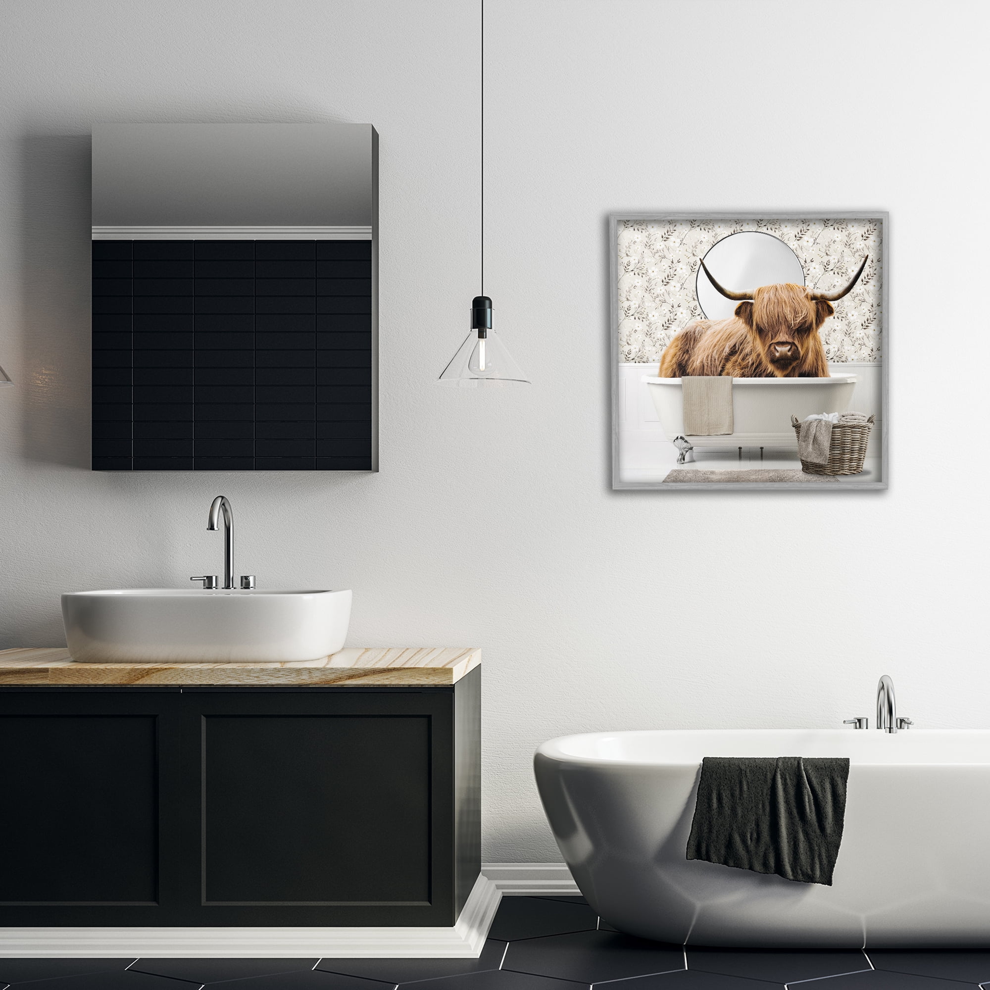 Stupell Industries Cottage Cattle Bath Time Gray Framed Giclee Art, design by CAD Designs