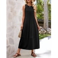 thumbnail image 3 of Merokeety Womens Summer Dress Pleated Tank Maxi Dress Crew Neck Beach Vacation Sundress Black s, 3 of 5