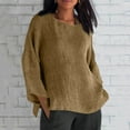 thumbnail image 2 of aidice Chemises pour Femmes en Coton et Lin Grande Taille Décontractées à Col Rond à Manches Longues Amples Légères T-Shirts, 2 of 6