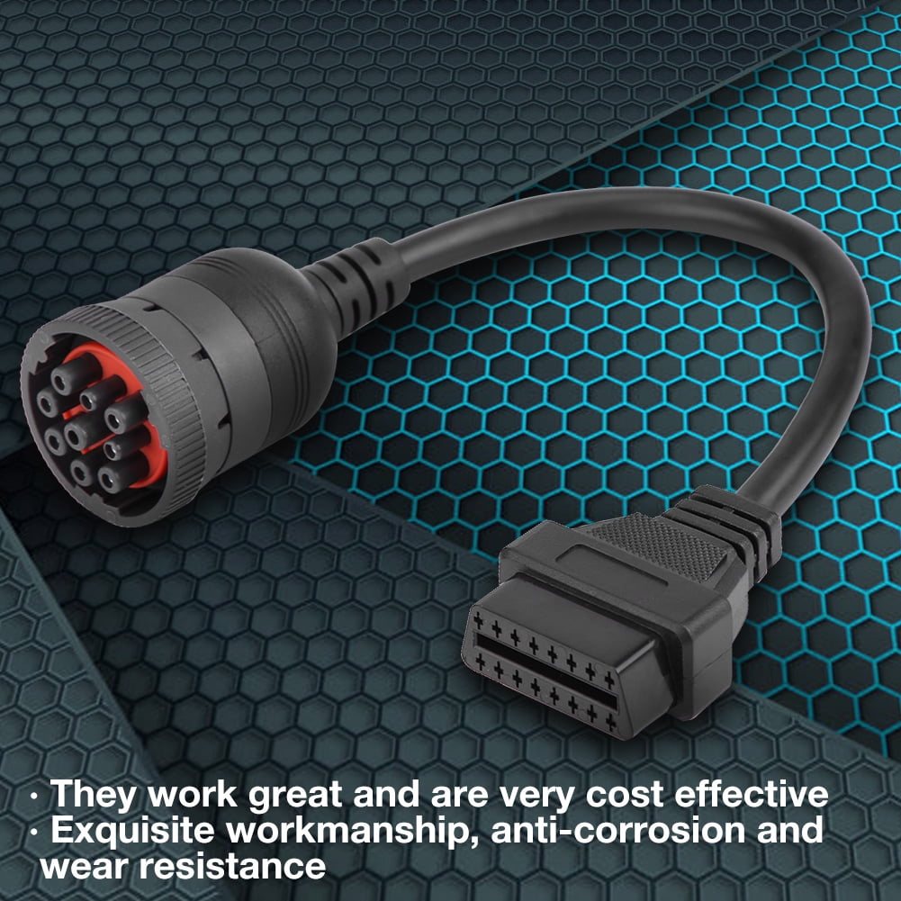 Zerodis Truck Diagnose Adapter,Truck Diagnose Interface Female 16 Pin OBD2 9 Pin Adapter Cable for Automotive Diagnostic Tool