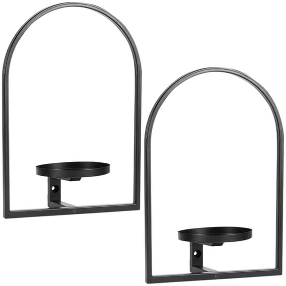 2PCS Wall Mounted Plant Stand Indoor, Black Metal Flower Pot Holder, Decorative Wall Display Shelves for Small Plants and Floral Decor, Outdoor Patio Balcony Accent