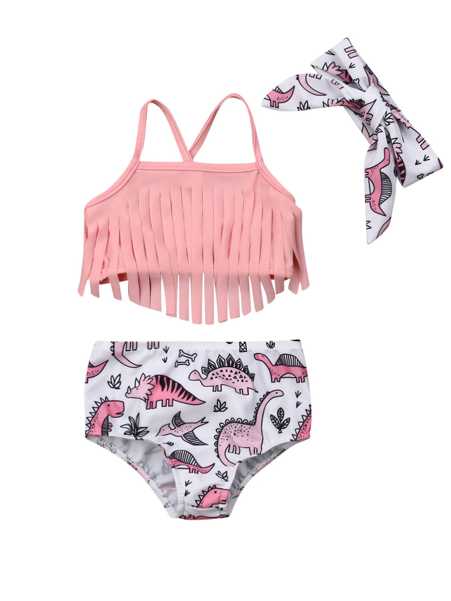 WALLARENEAR Newborn Baby Girls Colorful Dinosaur Sleeveless Swimsuit Strap One-Piece Swimwear Beachwear 