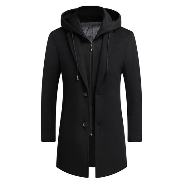 Jackets for Men Boys Winter Coat Men's Winter Coat Long Wool Coat Business Coat With Stand-Up Collar Men's Winter Jacket Black,XL