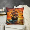 thumbnail image 2 of Vintage Boat Throw Pillow Cushion Case , Sunset Sailing Old Boat Horizon Dramatic Ocean Dawn Seagulls Flying, Modern Accent Double-Sided Digital Printing,, Maroon Orange Black, 2 of 5