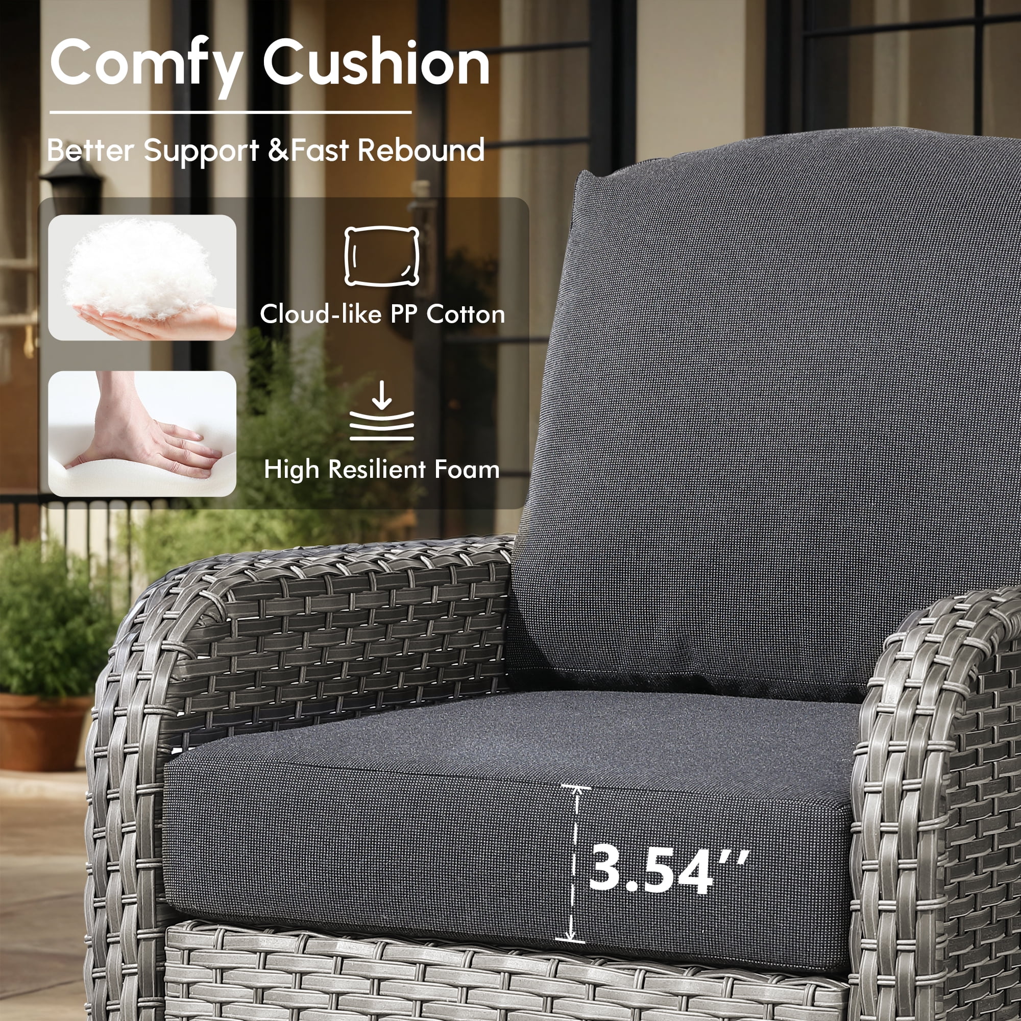Vcatnet 5 Pieces Patio Furniture with Swivel Chairs, High Back Outdoor Conversation Set, All-Weather Wicker Sectional Furniture Set, Black