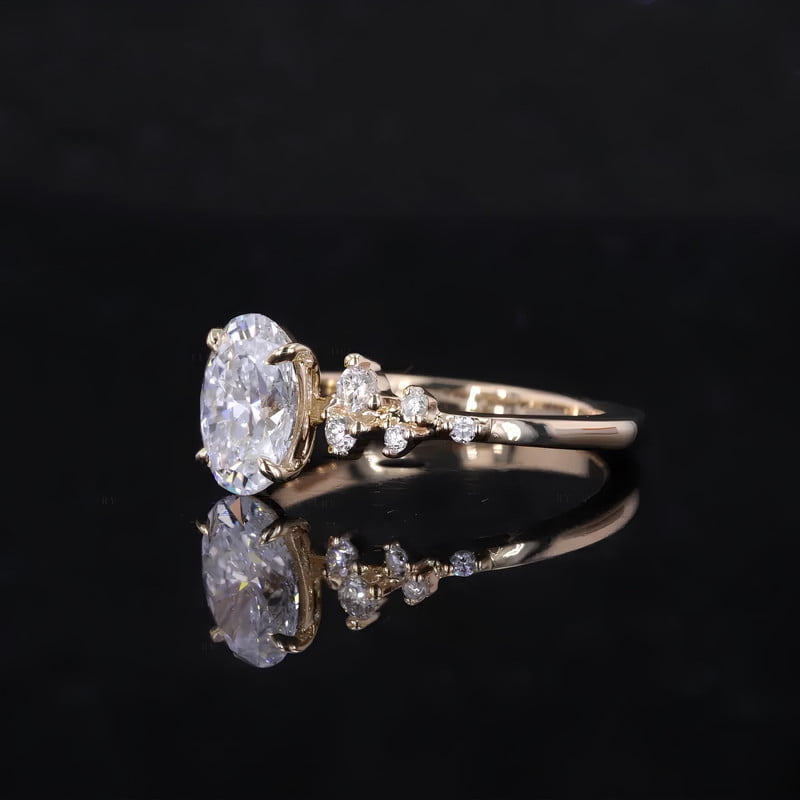 solitaire jewels Unique SnowDrift Oval Moissanite Engagement Ring For Women, 14K Yellow Gold