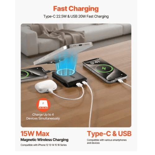 Magnetic Power Bank 10000 mAh Battery Pack Wireless MagSafe-Compatible Portable Charger