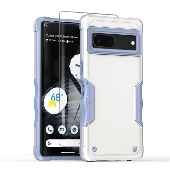 Allytech Google Pixel 7A Case with Screen Protetor, Hybrid Rugged Protective Back Cover Shockproof Anti-Scratch Slim Fit Shell Case for Google Pixel 7A - White