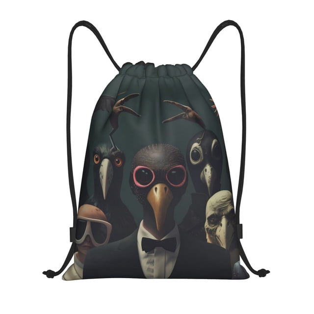 Saiise Stylish Avian Gathering Pattern Sports Drawstring Backpack - String Swim Gym Bag with Wet Proof Pocket for Women&Men-Small