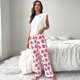 thumbnail image 2 of Conjuntos de pijamas con estampado de amor para mujer, ropa de dormir de moda coreana para dormir, pantalones de manga corta, traje informal para casa, primavera y otoño, 2 of 5