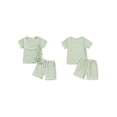 thumbnail image 3 of Aojekbee Kids Girls Shorts Set, Short Sleeve Crew Neck Drawstring T-shirt with Shorts Summer Outfit, 3 of 10