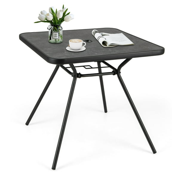 Gymax 32'' Patio Dining Table w/ 1.6'' Umbrella Hole & Lid DPC Tabletop for Backyard