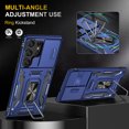 thumbnail image 3 of Armor Case for Samsung Galaxy S24 Ultra, Sliding Lens Camera Cover Protection Ring Kickstand Compatible with Magnetic Car Mount Holder Military Grade Hybrid Rugged PC Soft TPU Shockproof Case,Navyblue, 3 of 7