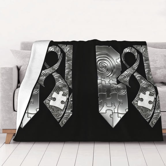 Autism Awareness Ribbon America Flag Throws Blanket Fleece Soft Cozy Warm Plush for Travel Chair Bedroom Living Room Sofa 50"x40"