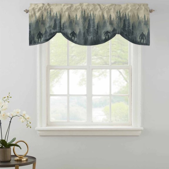Tie Up Curtain Valances Forest Gorilla Wild Trees Silhouette,Rod Pocket Shade Valance Adjustable Curtains Vintage Linen Window Treatment for Kitchen Bathroom Living Room Windows,54x18in