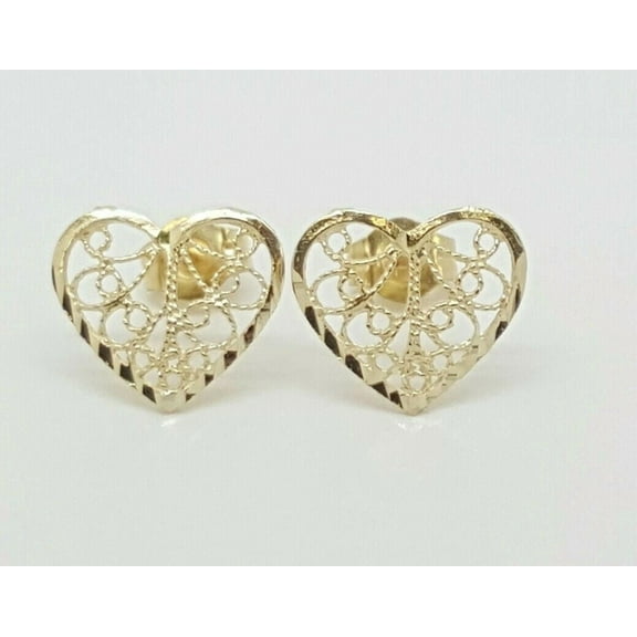 14k Solid Yellow Gold Heart Stud Earrings Women Push Back 10MM
