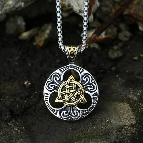 Stainless Steel Necklace Celtic Knot Round Pendant Necklace For Men Fashion Vintage Nordic Jewelry Gifts