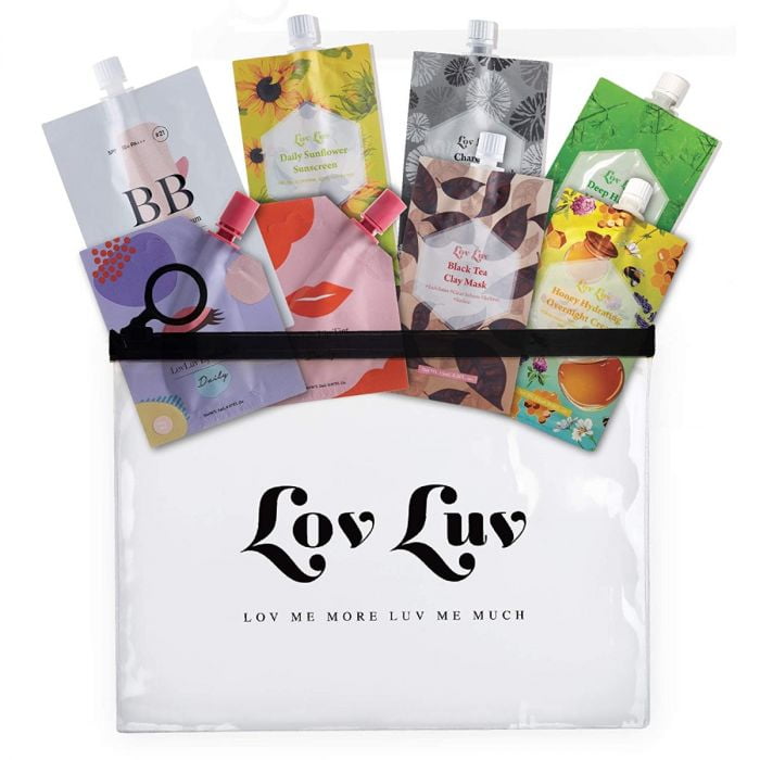 Lovluv Skincare Travel Set 1 On The Go Pack With Daily Makeup And Morning Night Routine Convenient Easy Multi Use Travel Makeup Pouch Included Cream 21 Rose Gold Eyeshadow Pink Red Liptint Walmart Com